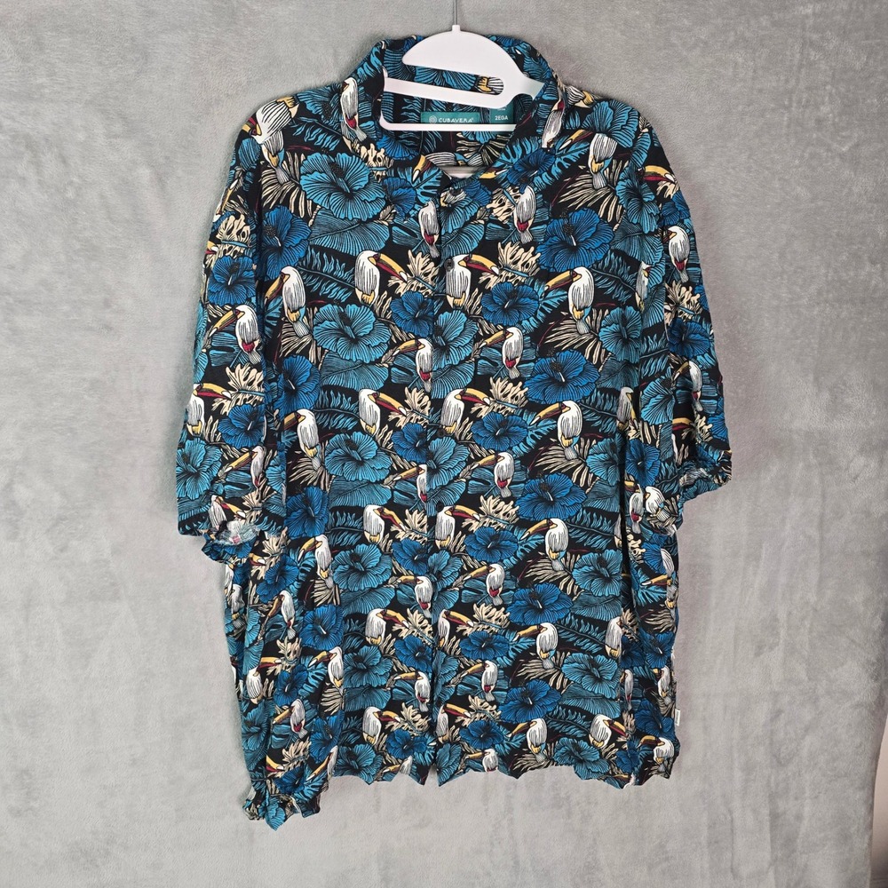 Cubavera Mens 2XLT Toucan Hibiscus Tropical Print Viscose Button Down Shirt 2EGA